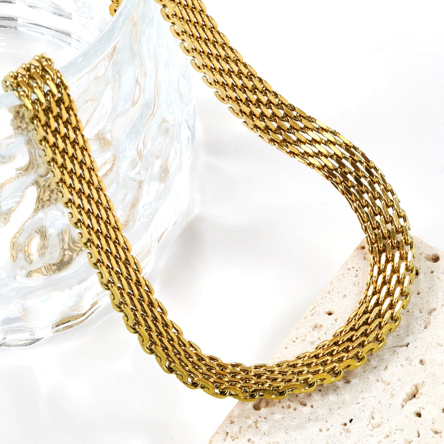 Collar Braided Mesh Link con fusión en Oro 18K