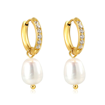 Pendientes Pearl & Diamond Halo con fusión en Oro 18K