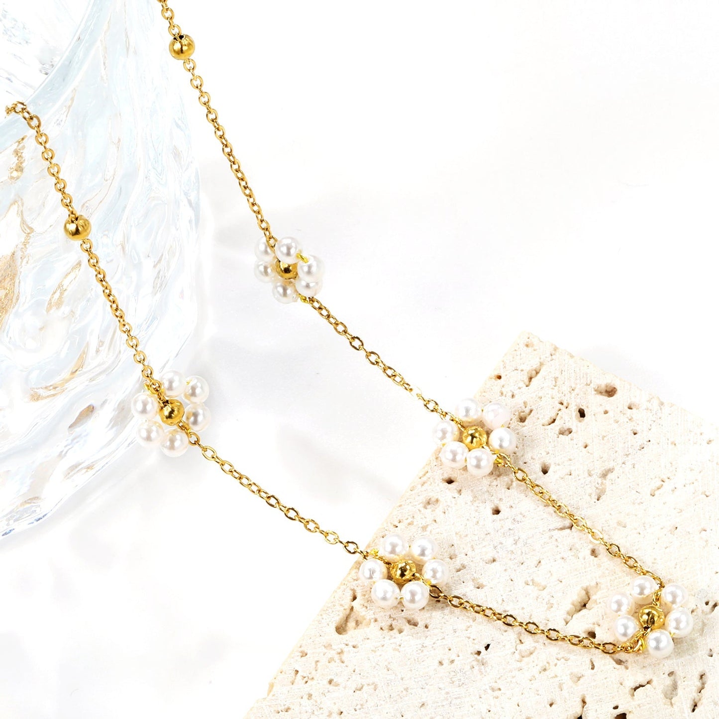Collar Pearl Blossom Bead con fusión en Oro 18K