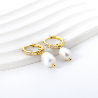 Pendientes Pearl & Diamond Halo con fusión en Oro 18K