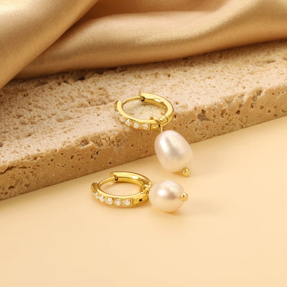 Pendientes Pearl & Diamond Halo con fusión en Oro 18K