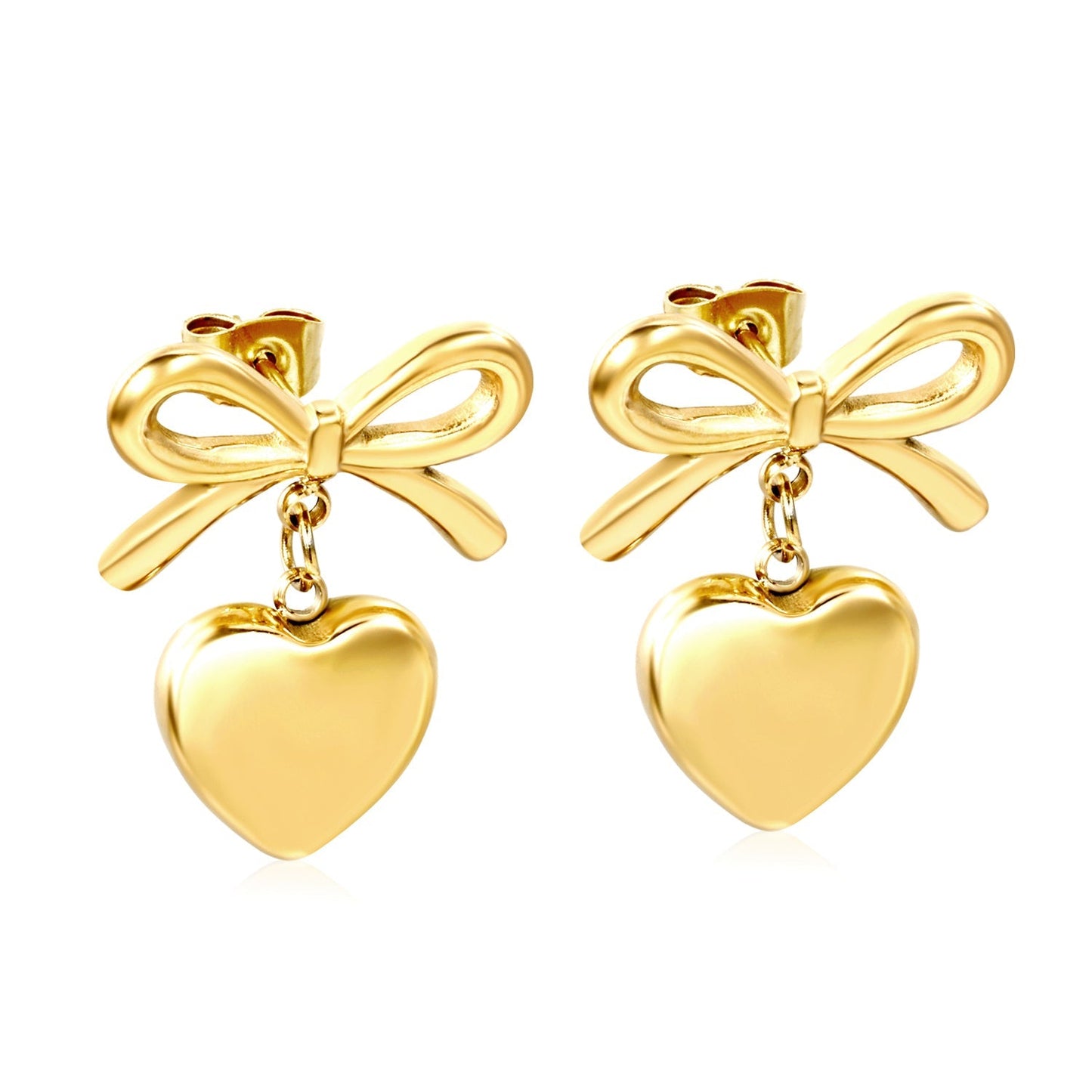 Pendientes Bow & Heart Love con fusión en Oro 18K
