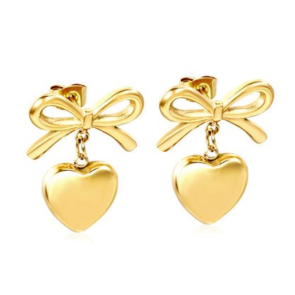 Pendientes Bow & Heart Love con fusión en Oro 18K