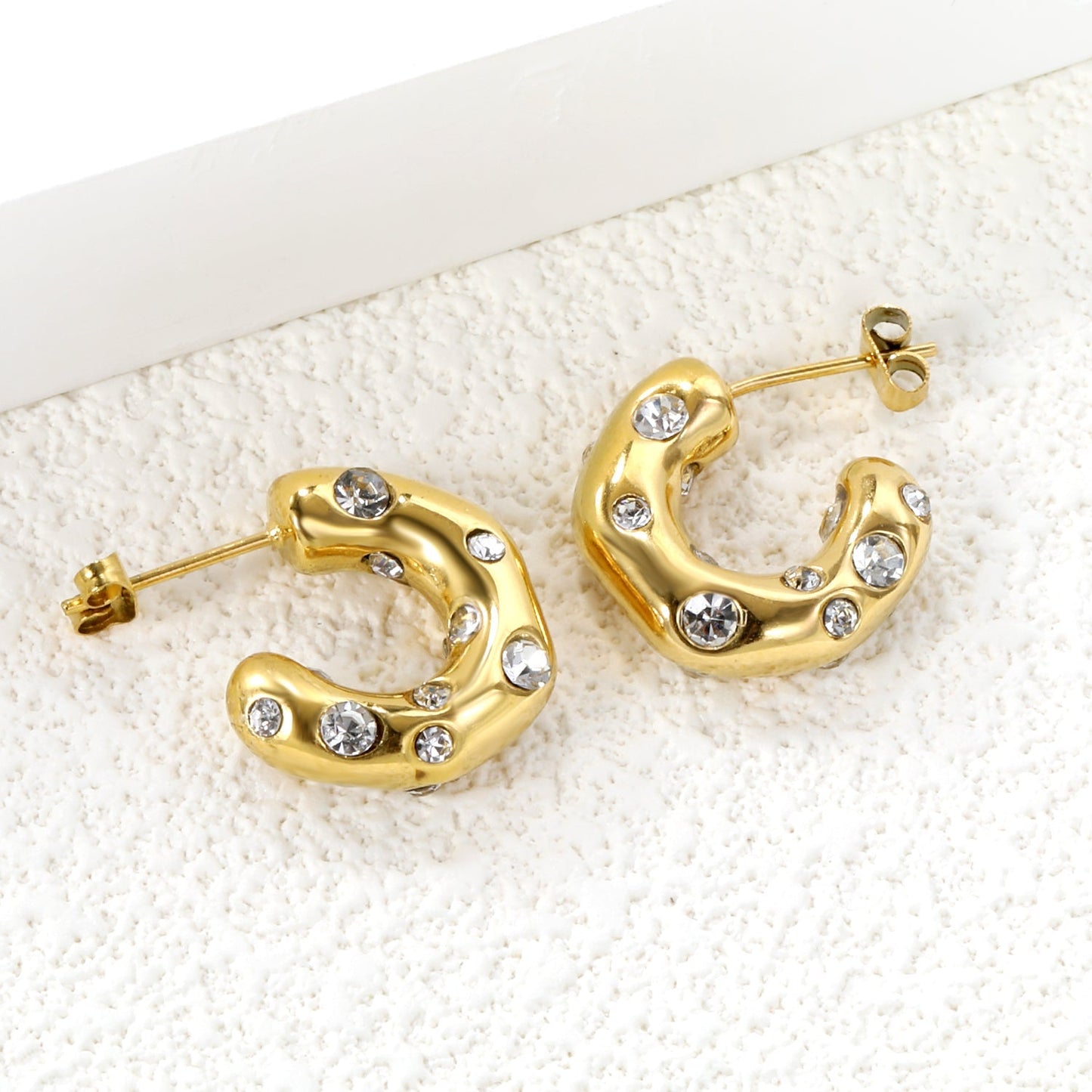 Pendientes Half Round Diamond con fusión en Oro 18K