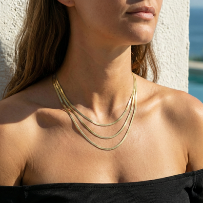 Collar Triple Snake Chain con fusión en Oro 18K