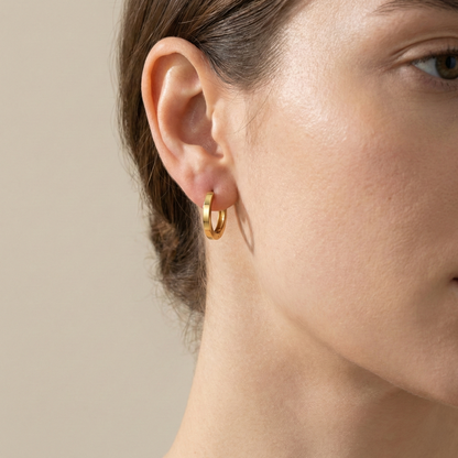 Pendientes Aro Plano Lúa con fusión en Oro 18K