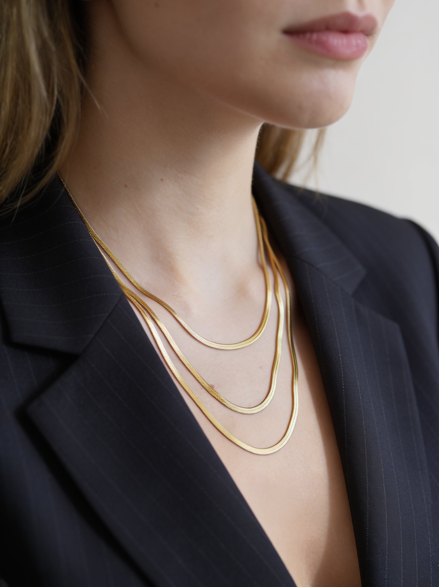 Collar Triple Snake Chain con fusión en Oro 18K