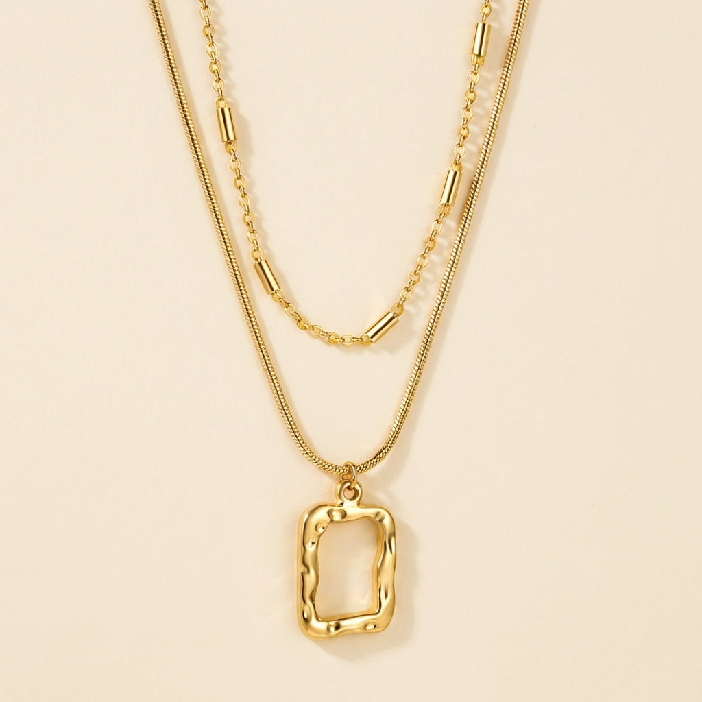Collar Double Soul Rectangle con fusión en Oro 18K