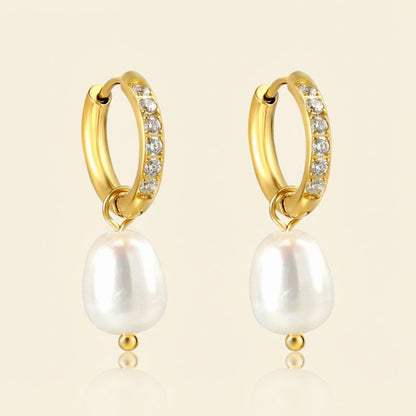 Pendientes Pearl & Diamond Halo con fusión en Oro 18K