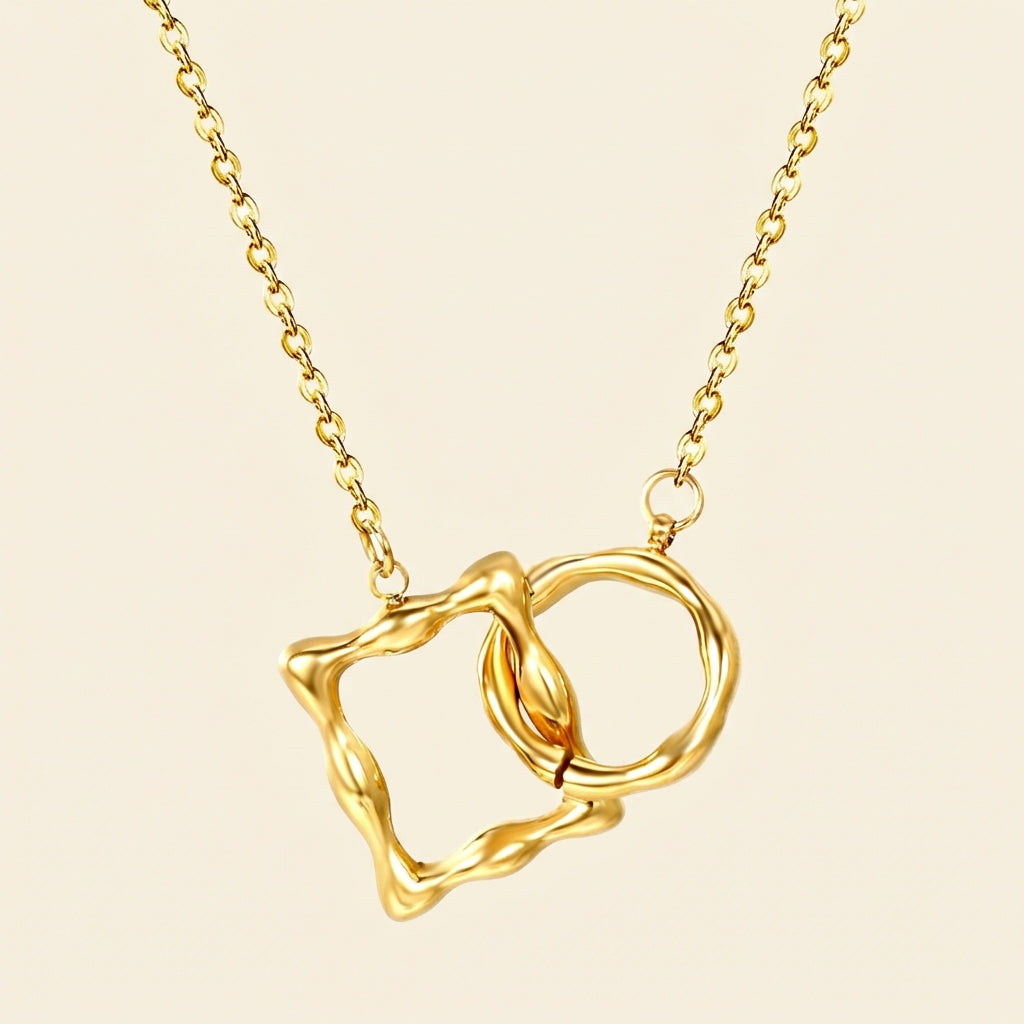 Collar Square & Round Link con fusión en Oro 18K