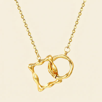 Collar Square & Round Link con fusión en Oro 18K