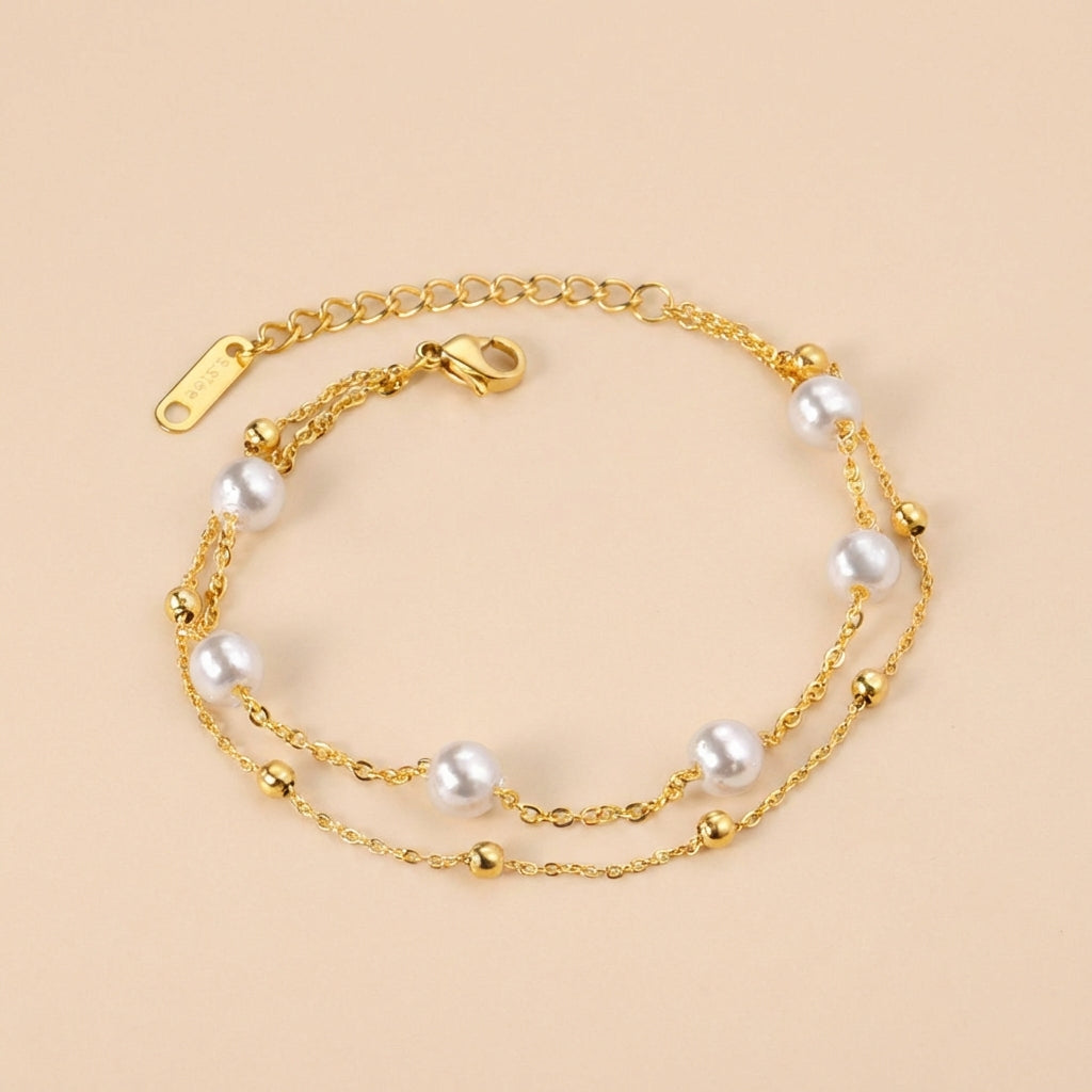 Pulsera Pearl & Steel Ball con fusión en Oro 18K