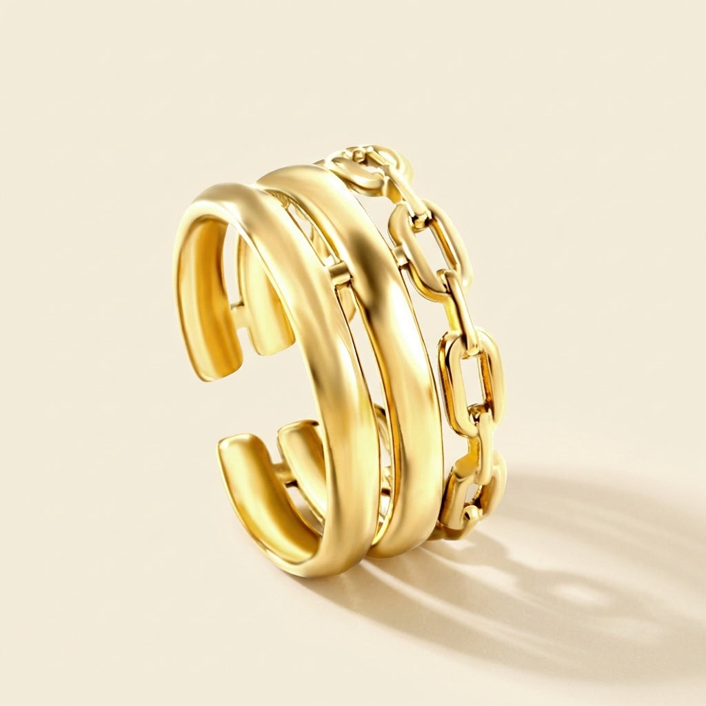 Anillo Triple Link Open con fusión en Oro 18K