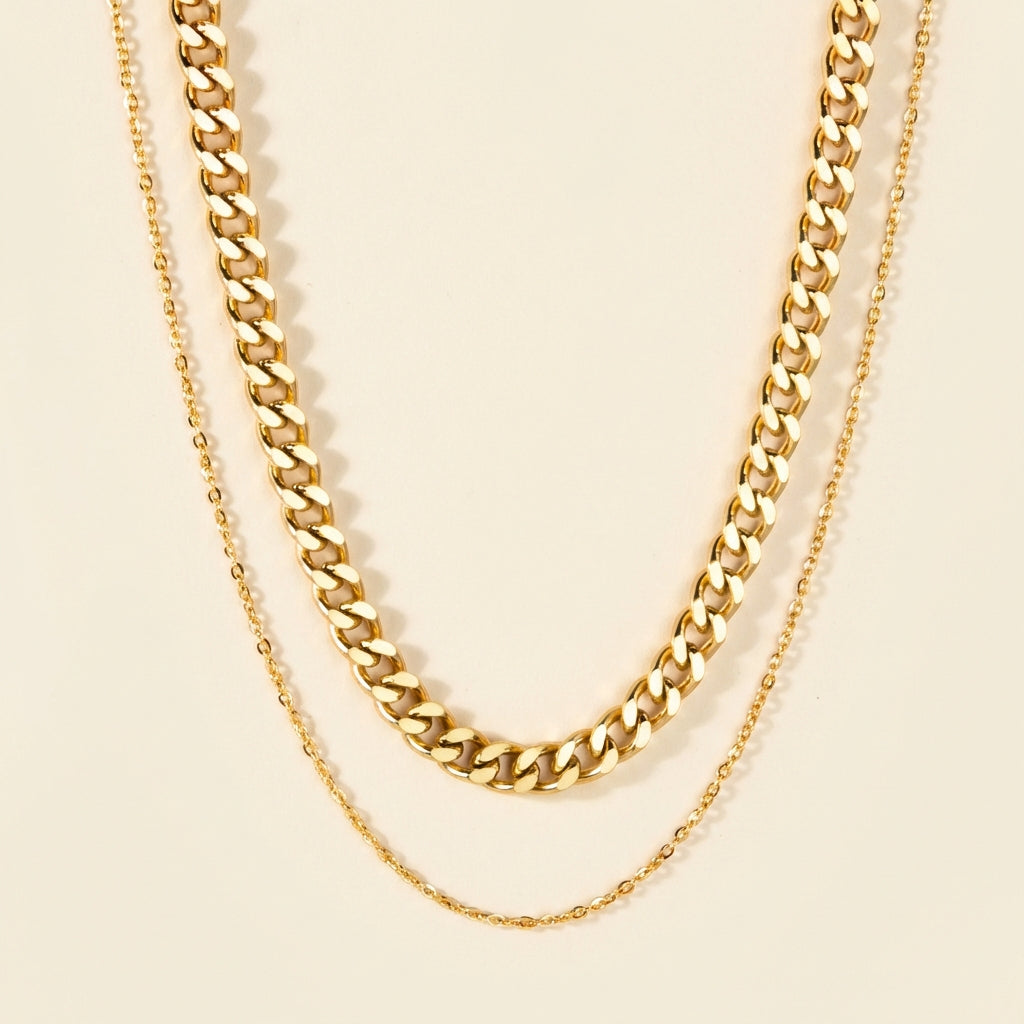 Collar Multi-layer Cuban con fusión en Oro 18K