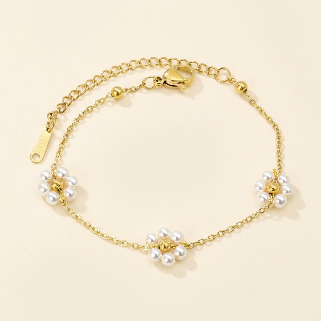 Pulsera Pearl & Bead Blossom con fusión en Oro 18K