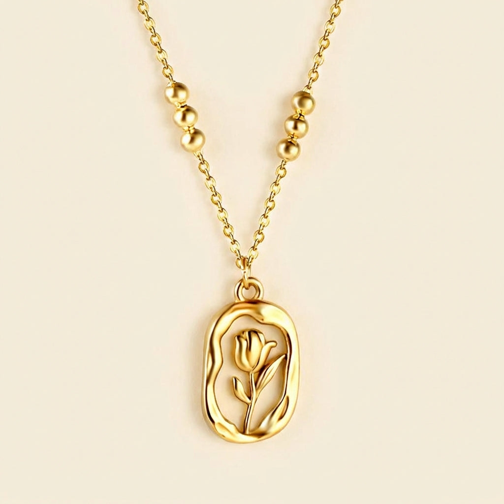 Collar Oval Rose & Shell con fusión en Oro 18K