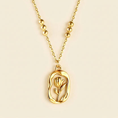 Collar Oval Rose & Shell con fusión en Oro 18K