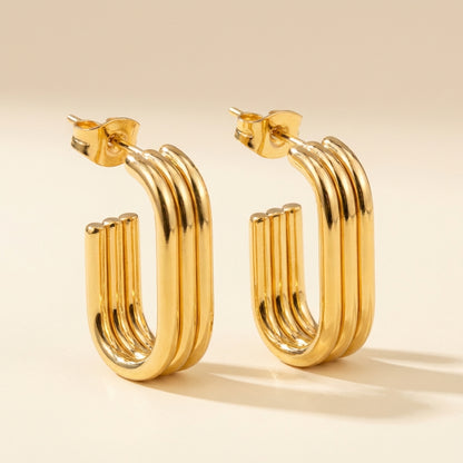 Pendientes Triple Lane con fusión en Oro 18K