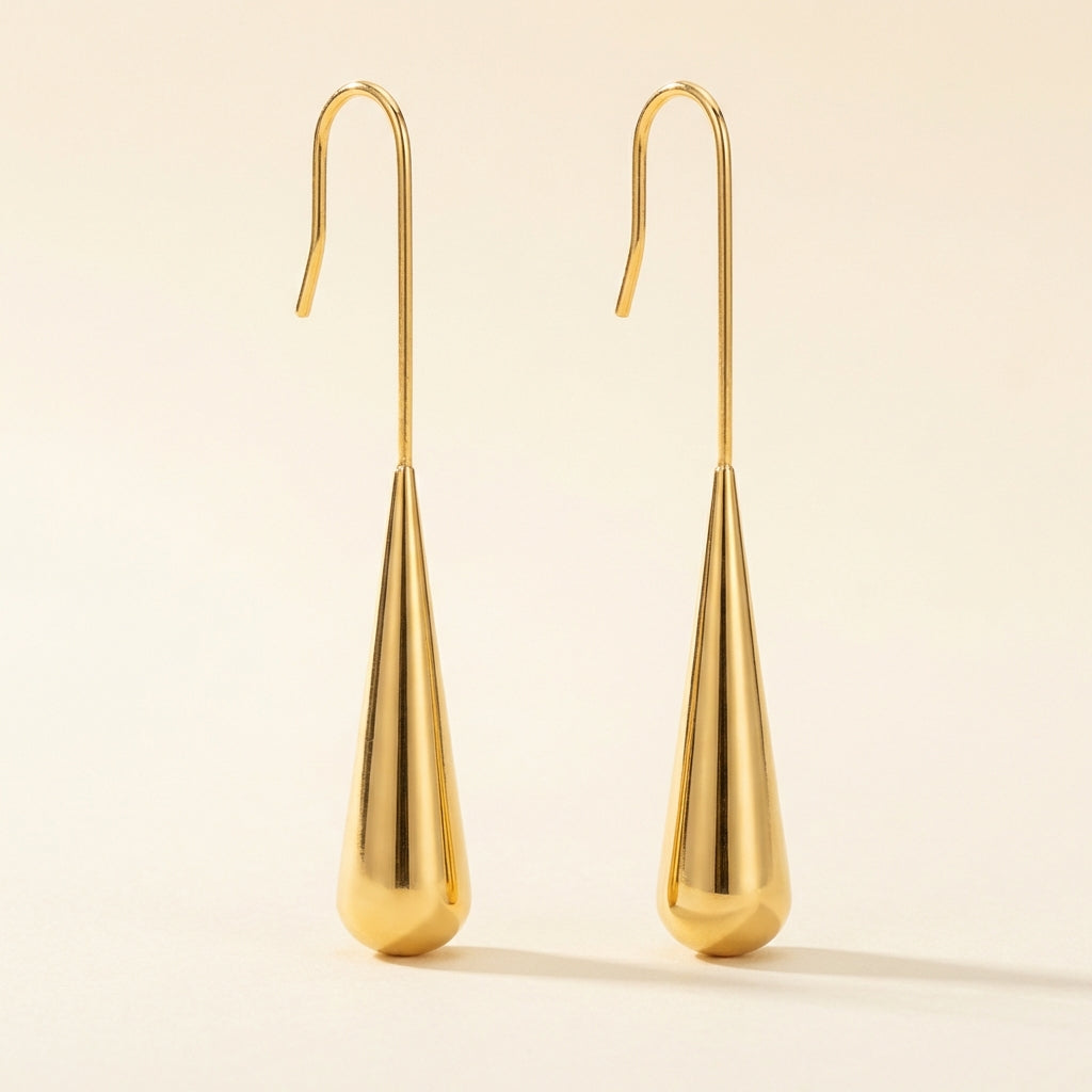 Pendientes Gota Lúa con fusión en Oro 18K