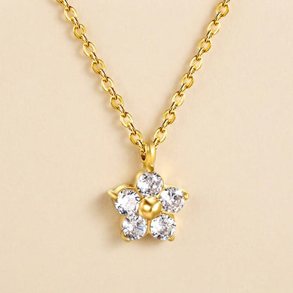 Collar Five Petal Zirconium con fusión en Oro 18K