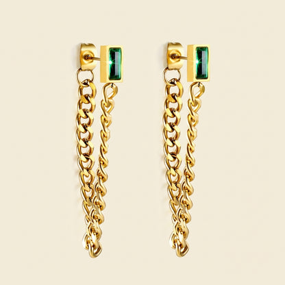 Pendientes Green Diamond Chain con fusión en Oro 18K