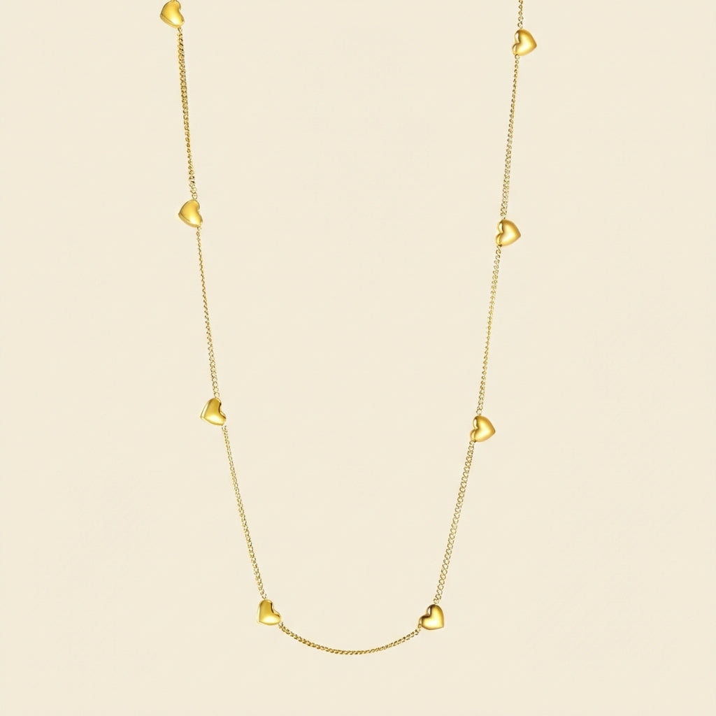 Collar 8 Hearts Love Chain con fusión en Oro 18K