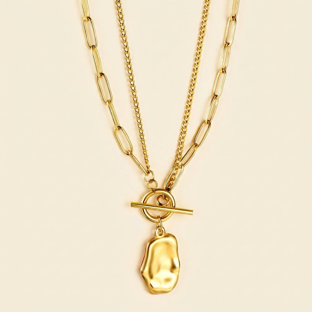 Collar Alien Double Chain con fusión en Oro 18K