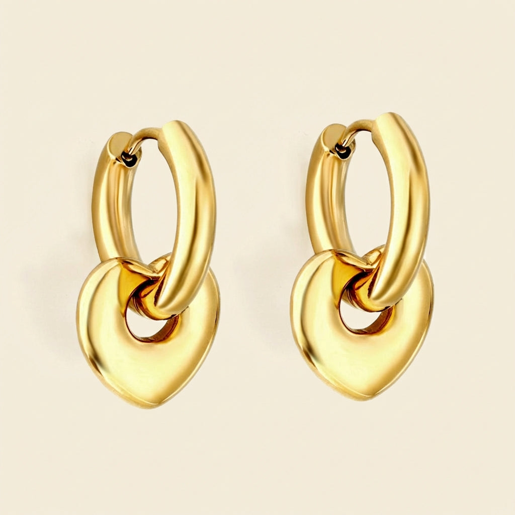 Pendientes Heart Circle Charm con fusión en Oro 18K