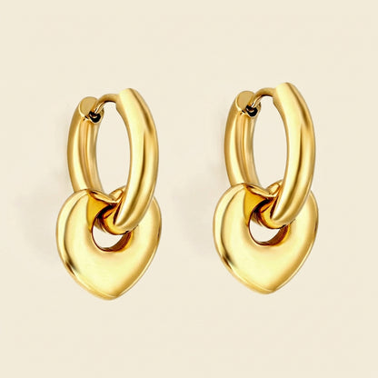 Pendientes Heart Circle Charm con fusión en Oro 18K