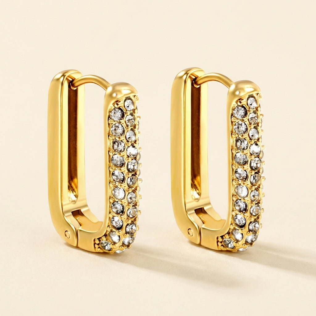Pendientes U-Shape White Diamond con fusión en Oro 18K