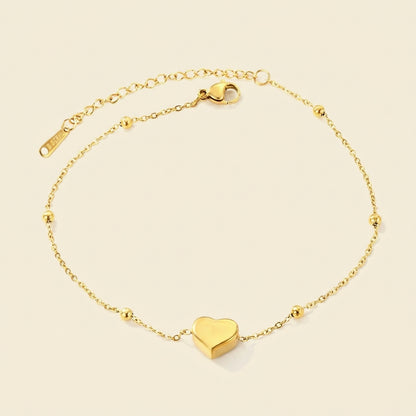 Tobillera 3D Heart & Beads con fusión en Oro 18K