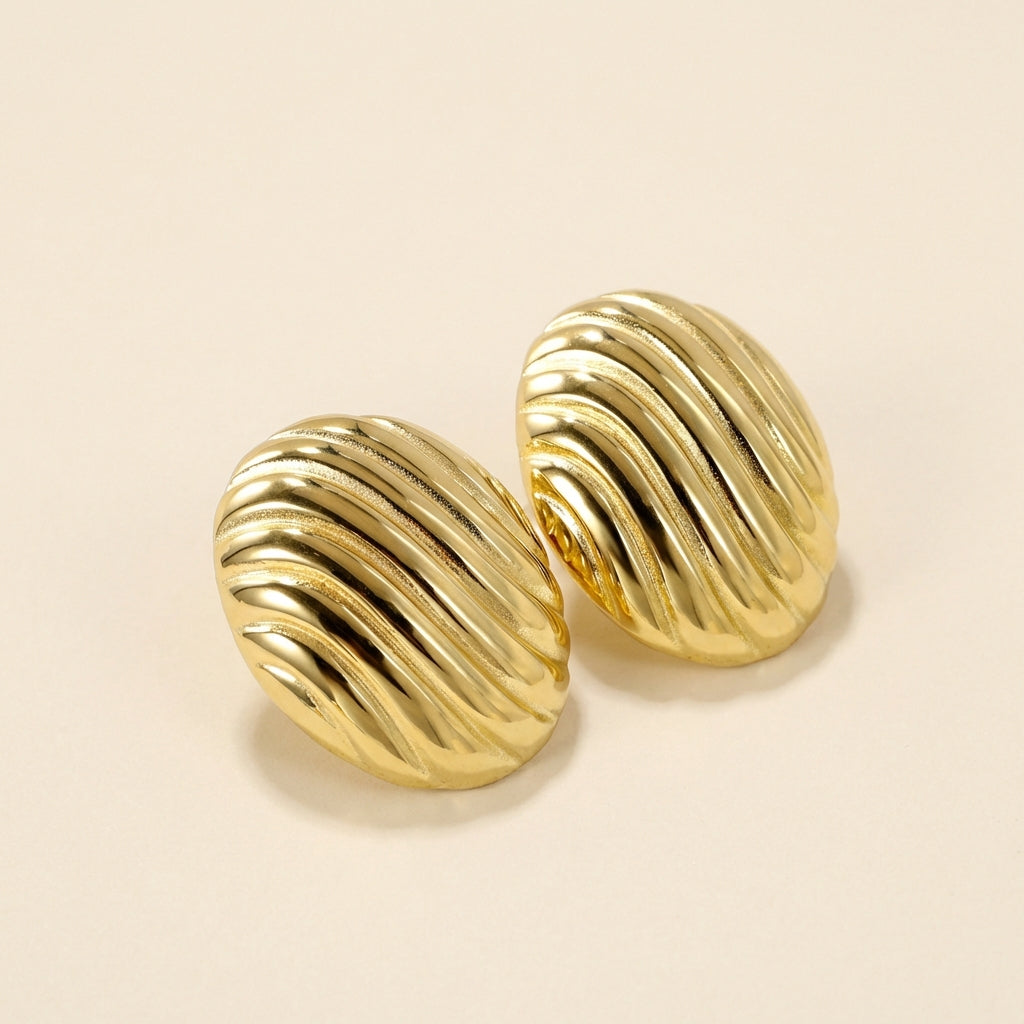 Pendientes Oval Stripe Texture con fusión en Oro 18K