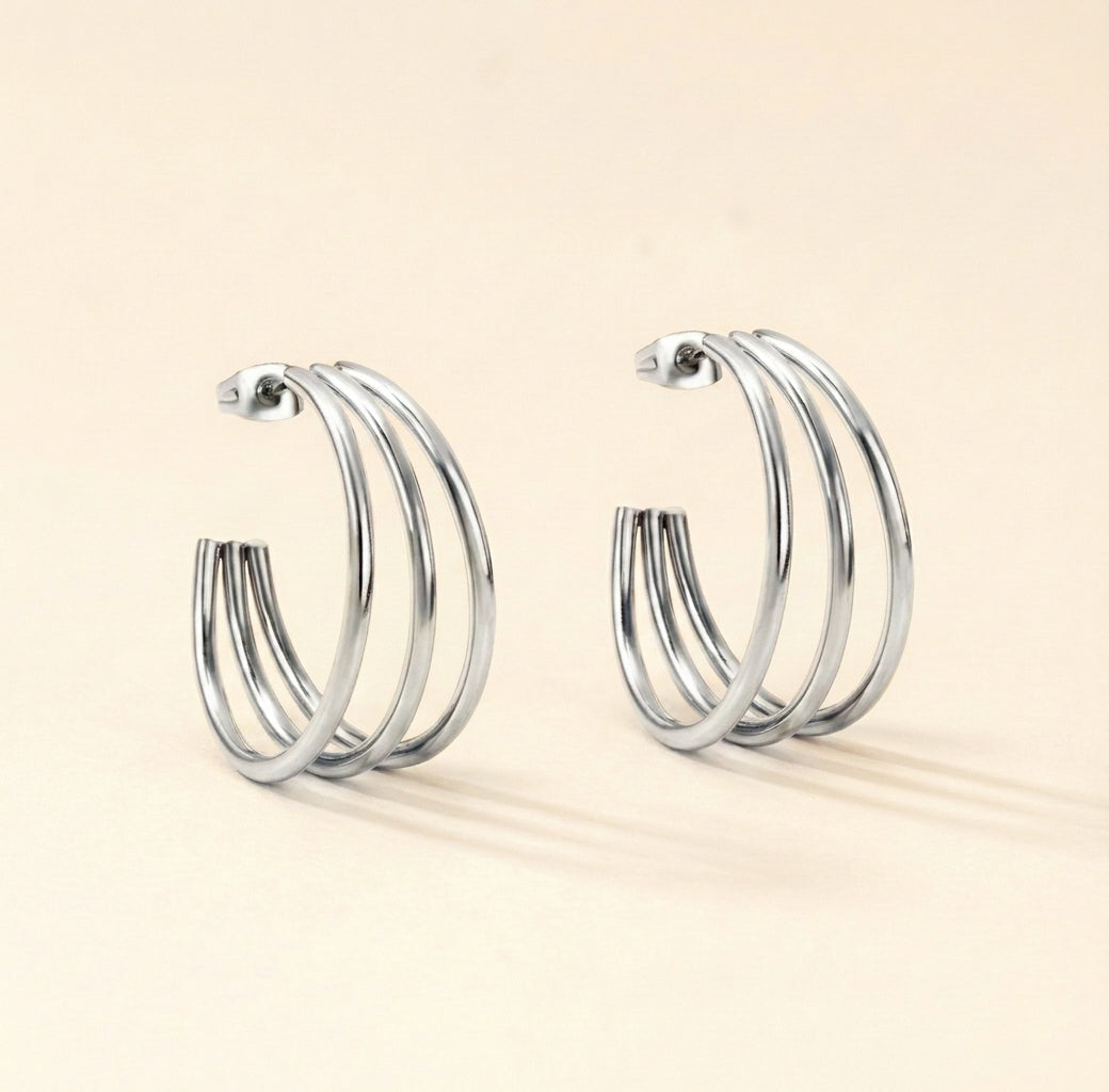 Pendientes Triple Aro Selena con fusión en Oro 18K