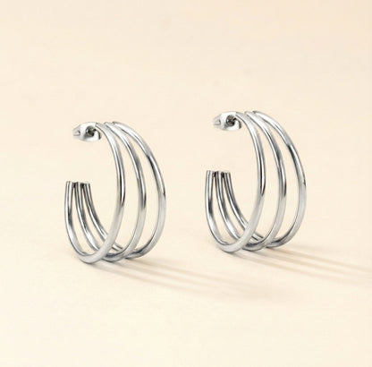 Pendientes Triple Aro Selena con fusión en Oro 18K