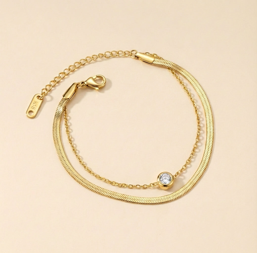 Pulsera Doble con Diamante con fusión en Oro 18K