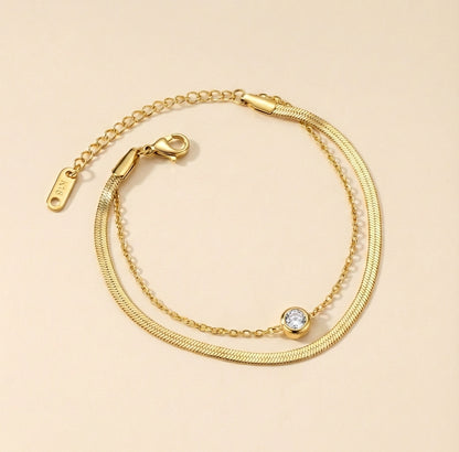 Pulsera Doble con Diamante con fusión en Oro 18K