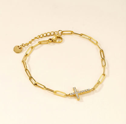 Pulsera Cruz Bianca con fusión en Oro 18K