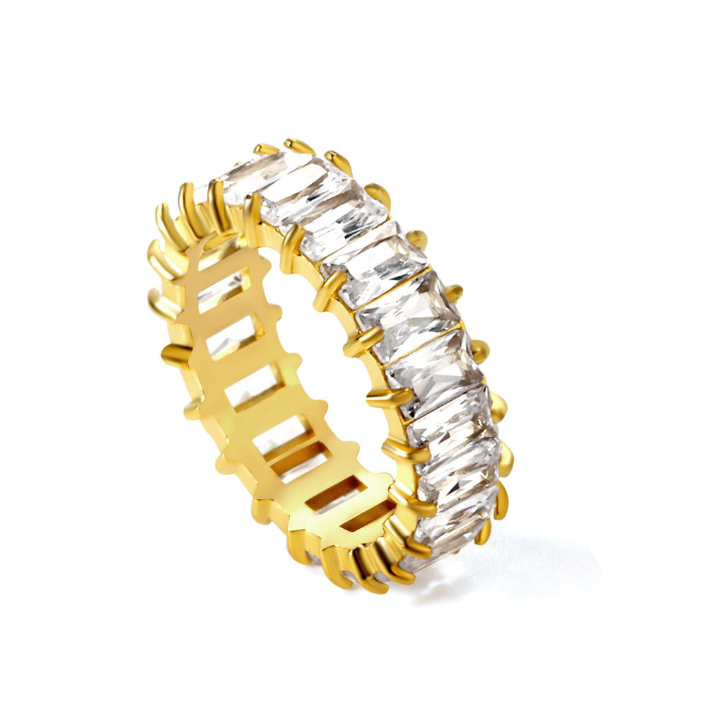 Anillo Full Diamond Rectangular con fusión en Oro 18K