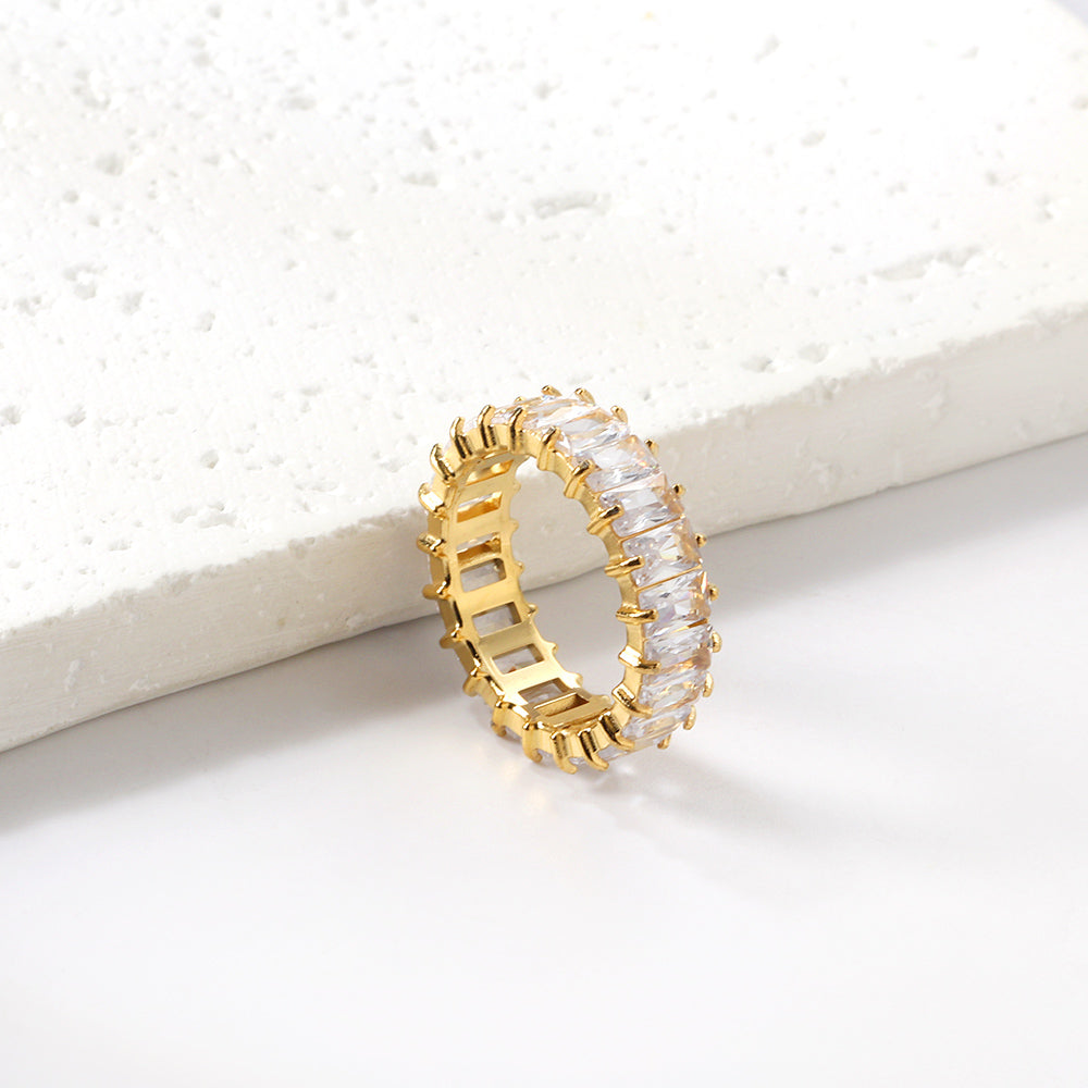 Anillo Full Diamond Rectangular con fusión en Oro 18K