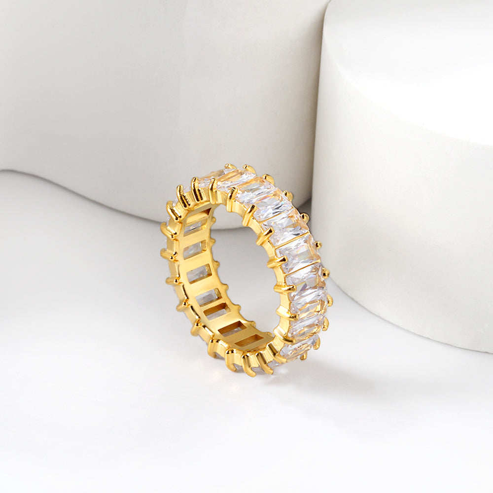 Anillo Full Diamond Rectangular con fusión en Oro 18K