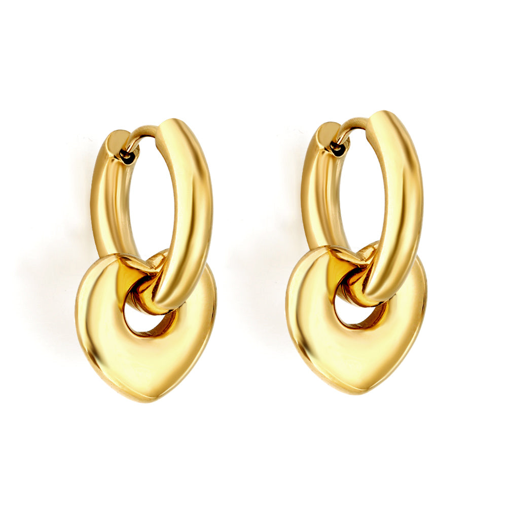Pendientes Heart Circle Charm con fusión en Oro 18K