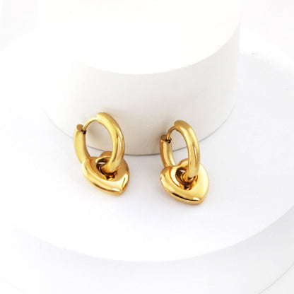 Pendientes Heart Circle Charm con fusión en Oro 18K