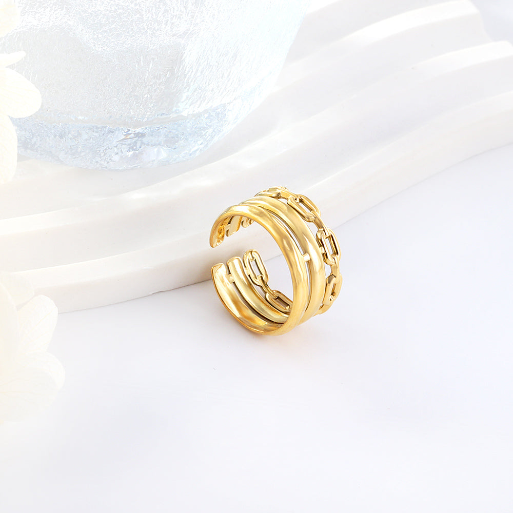 Anillo Triple Link Open con fusión en Oro 18K