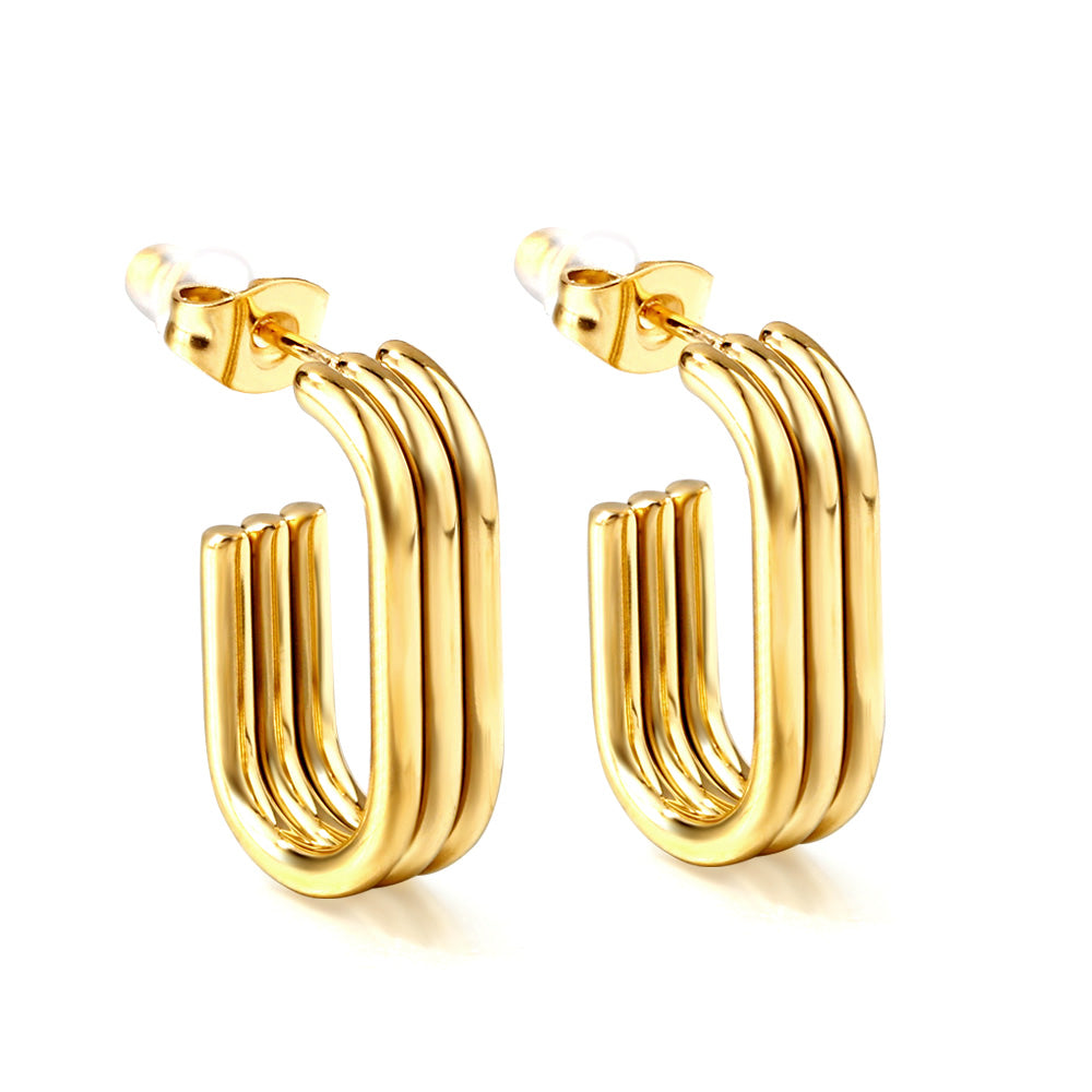 Pendientes Triple Lane con fusión en Oro 18K