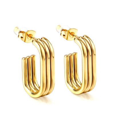 Pendientes Triple Lane con fusión en Oro 18K