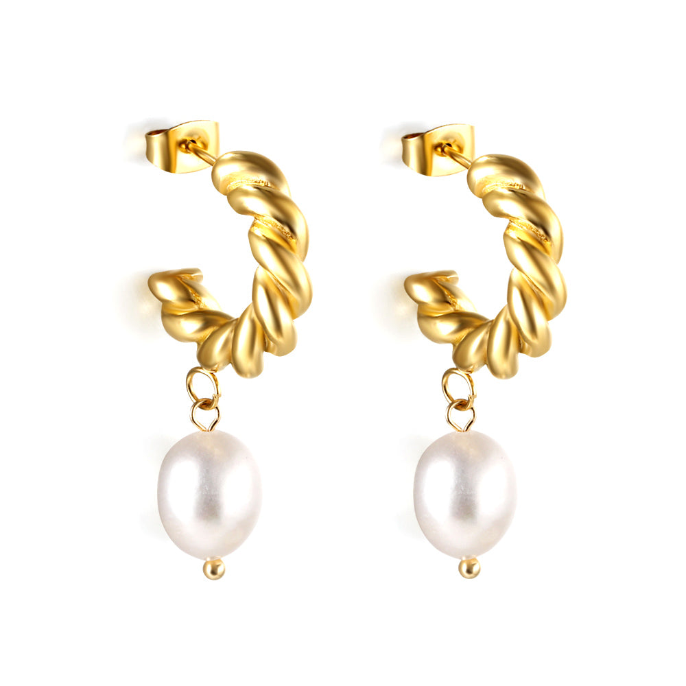 Pendientes Half Circle 18K Pearl con fusión en Oro 18K