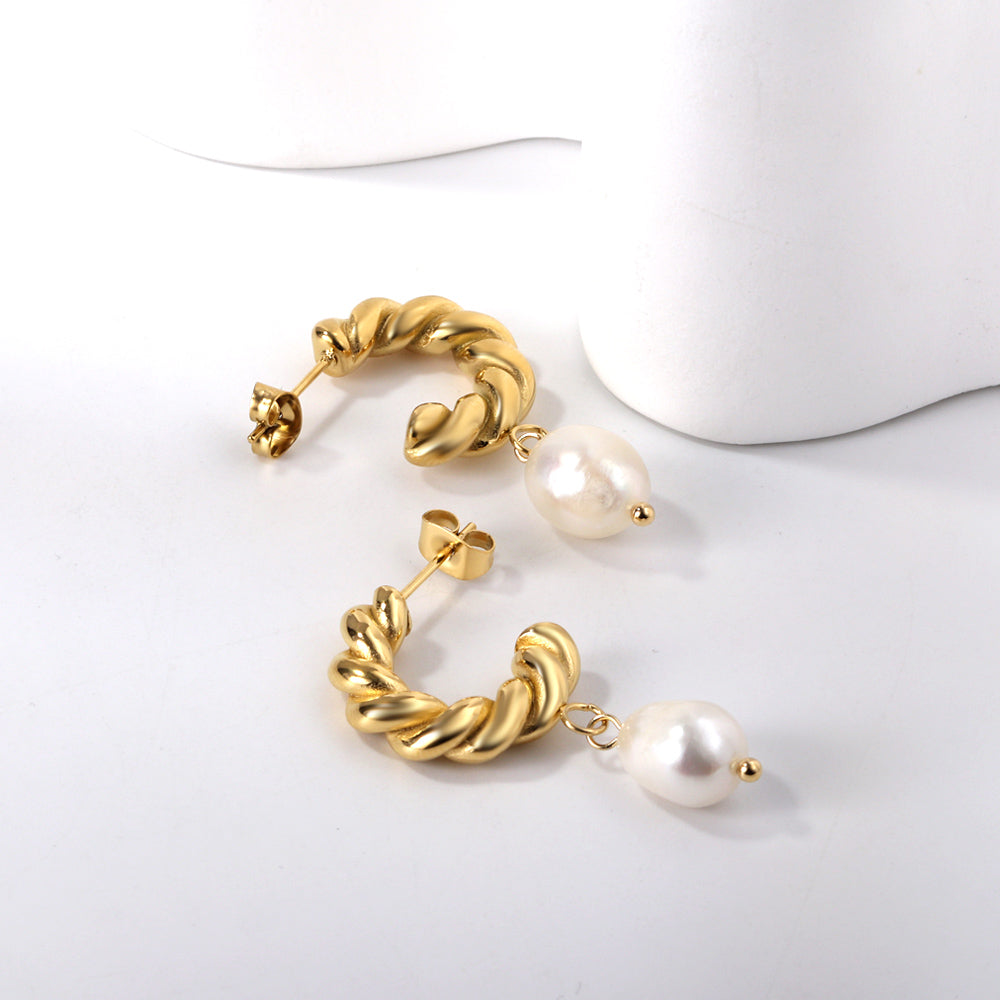 Pendientes Half Circle 18K Pearl con fusión en Oro 18K