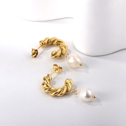 Pendientes Half Circle 18K Pearl con fusión en Oro 18K