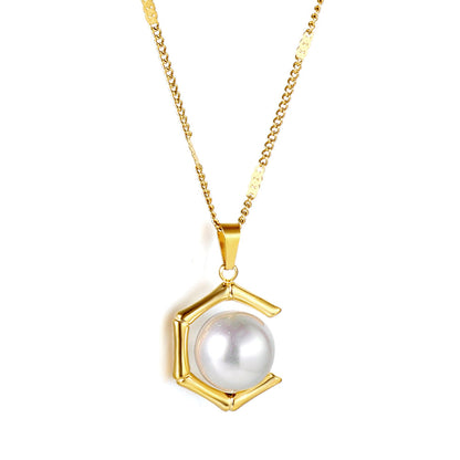 Collar Pentagonal Pearl con fusión en Oro 18K