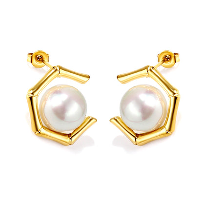 Pendientes Pentagonal Pearl con fusión en Oro 18K